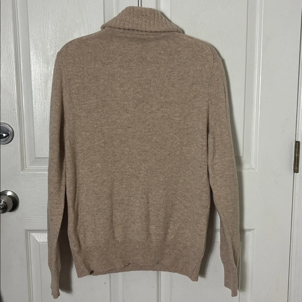 J. Crew Tan 100% Lambs Wool Shawl Collar Turtleneck Sweater Size Large